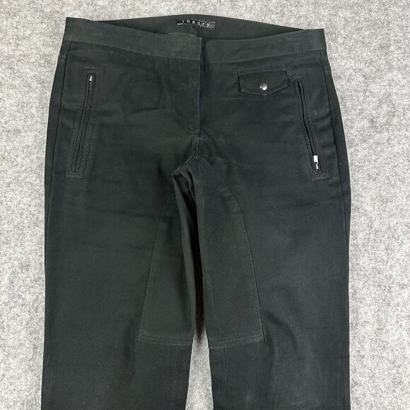 Theory Pants Womens 2 Black Riding Cotton Twill Ankle Zip Stretch Career Office - Picture 2 of 15